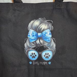 Dog Mom Black Tote with Blue Accents